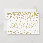 Gold Faux Glitter Confetti Wedding White RSVP Kaartje (Achterkant)