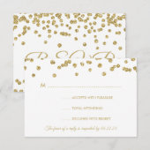 Gold Faux Glitter Confetti Wedding White RSVP Kaartje (Voorkant / Achterkant)