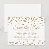 Gold Faux Glitter Confetti White Bewaar de datum Aankondigingskaart (Voorkant / Achterkant)