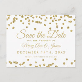 Gold Faux Glitter Confetti White Bewaar de datum Aankondigingskaart