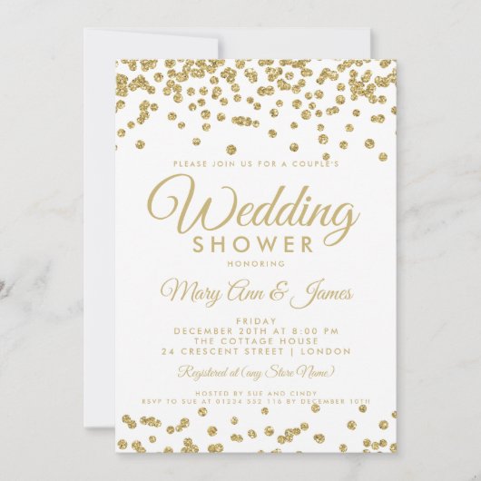 Gold Faux Glitter Confetti White Couple's Shower Kaart (Voorkant)
