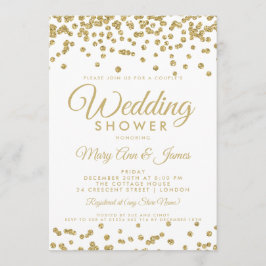 Gold Faux Glitter Confetti White Couple's Shower Kaart