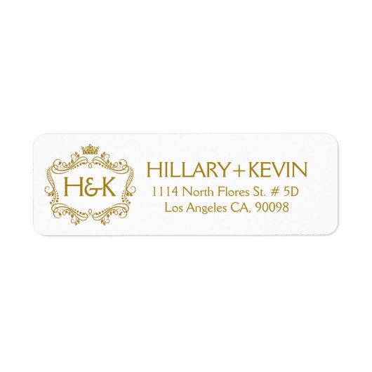 Gold Faux Glitter Crown & Floral Lijst Etiket (Voorkant)