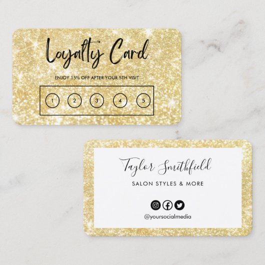 Gold Faux Glitter Custom Loyalty Kaart Visitekaartje (Voorkant / Achterkant)