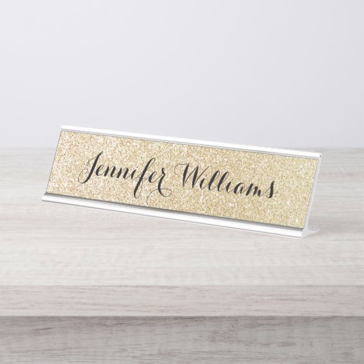 Gold Faux Glitter Custom Name Desk Name Bord Bureau Naambordje (Voorkant)