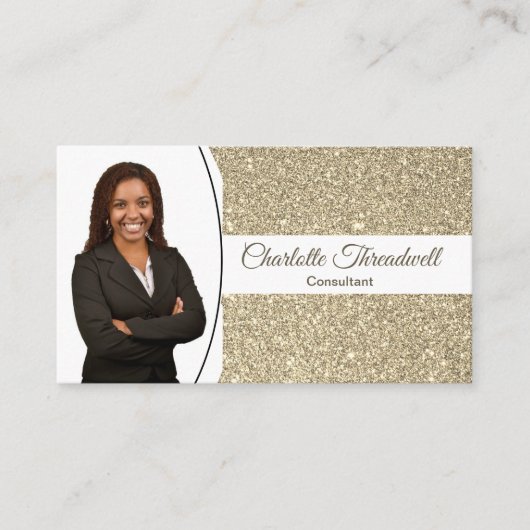 Gold Faux Glitter Custom Professional Head Shot Visitekaartje (Voorkant)