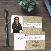 Gold Faux Glitter Custom Professional Head Shot Visitekaartje
