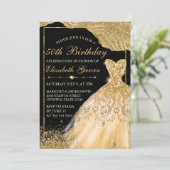 Gold Faux Glitter Dress & Glam Edge Birthday Kaart (Staand voorkant)