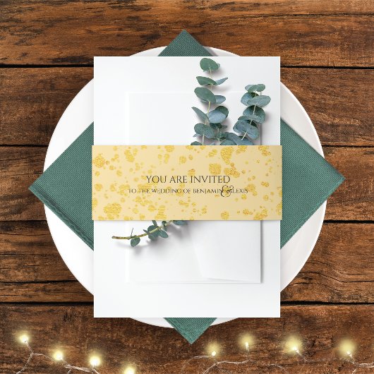 Gold Faux Glitter Embellishing Wedding Uitnodigingen Wikkel