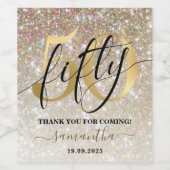 Gold Faux Glitter & Folie 50th Birthday Party Wijn Etiket (Enkel label)