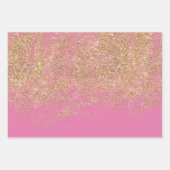 Gold Faux Glitter Girly Pink Sparkle Inpakpapier Vel (Voorkant 2)
