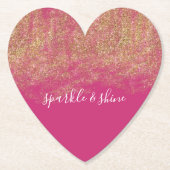 Gold Faux Glitter Girly Pink Sparkle Kartonnen Onderzetters (Voorkant)
