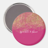 Gold Faux Glitter Girly Pink Sparkle Magneet (Voorkant / Achterkant)