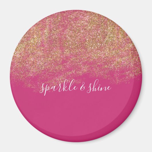 Gold Faux Glitter Girly Pink Sparkle Magneet (Voorkant)