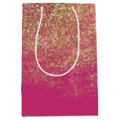 Gold Faux Glitter Girly Pink Sparkle Medium Cadeauzakje (Voorkant)