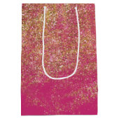 Gold Faux Glitter Girly Pink Sparkle Medium Cadeauzakje (Achterkant)