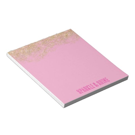 Gold Faux Glitter Girly Pink Sparkle Notitieblok (Schuin)