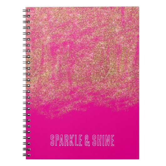 Gold Faux Glitter Girly Pink Sparkle Notitieboek (Voorkant)