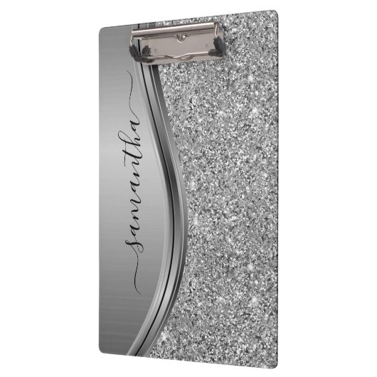 Gold Faux Glitter Handwritten Name Metal Monogram  Klembord (Links)