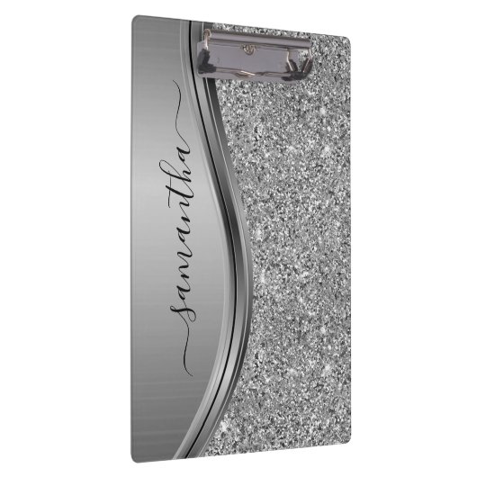 Gold Faux Glitter Handwritten Name Metal Monogram  Klembord (Rechts)