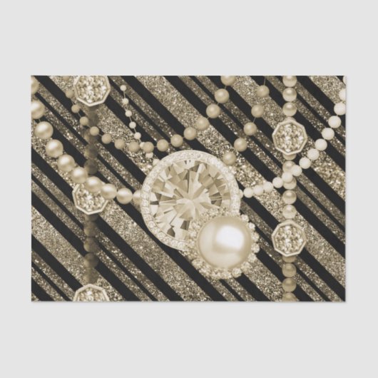 Gold Faux Glitter & Jewels Tissue Paper Tissuepapier (Voorkant)