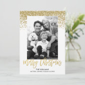Gold Faux Glitter-kerstfoto Feestdagenkaart (Staand voorkant)