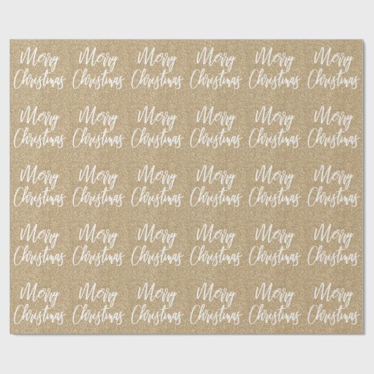Gold Faux Glitter Merry-kerstkalligrafie Cadeaupapier (Vlak)