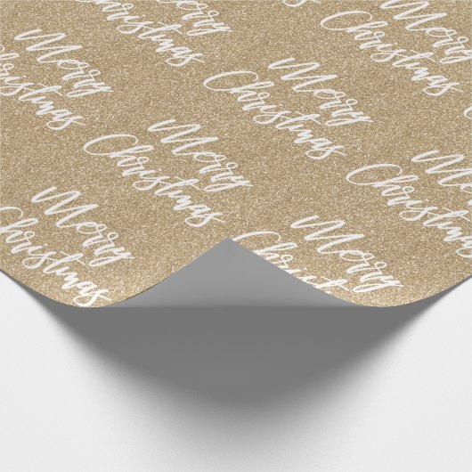 Gold Faux Glitter Merry-kerstkalligrafie Cadeaupapier (Hoek)