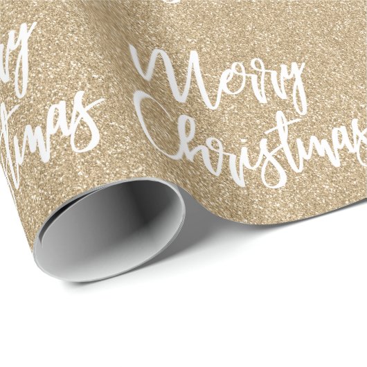 Gold Faux Glitter Merry-kerstkalligrafie Cadeaupapier (Rol Hoek)