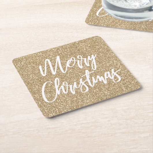 Gold Faux Glitter Merry-kerstkalligrafie Kartonnen Onderzetters (Schuin)