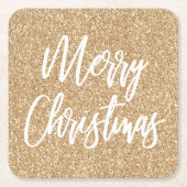 Gold Faux Glitter Merry-kerstkalligrafie Kartonnen Onderzetters (Voorkant)