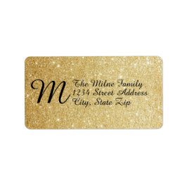 Gold Faux Glitter Monogram Adresetiketten Etiket