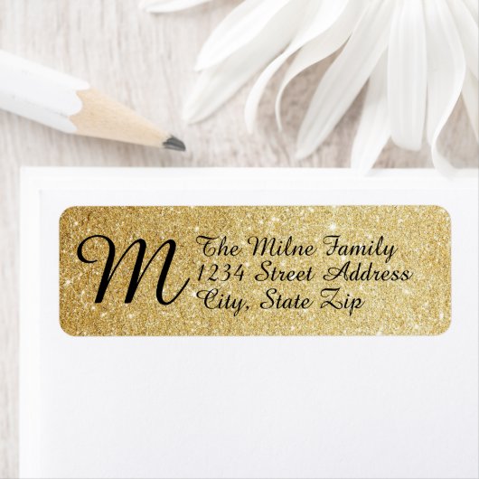 Gold Faux Glitter Monogram - Retouradreslabels Etiket (Insitu)