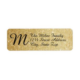Gold Faux Glitter Monogram - Retouradreslabels Etiket