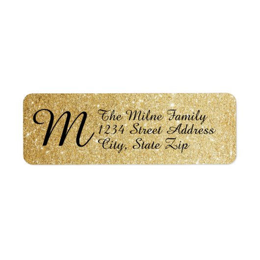 Gold Faux Glitter Monogram - Retouradreslabels Etiket (Voorkant)