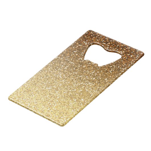 Gold Faux Glitter Ombre Creditkaart Flessenopener (Voorkant Gekanteld)