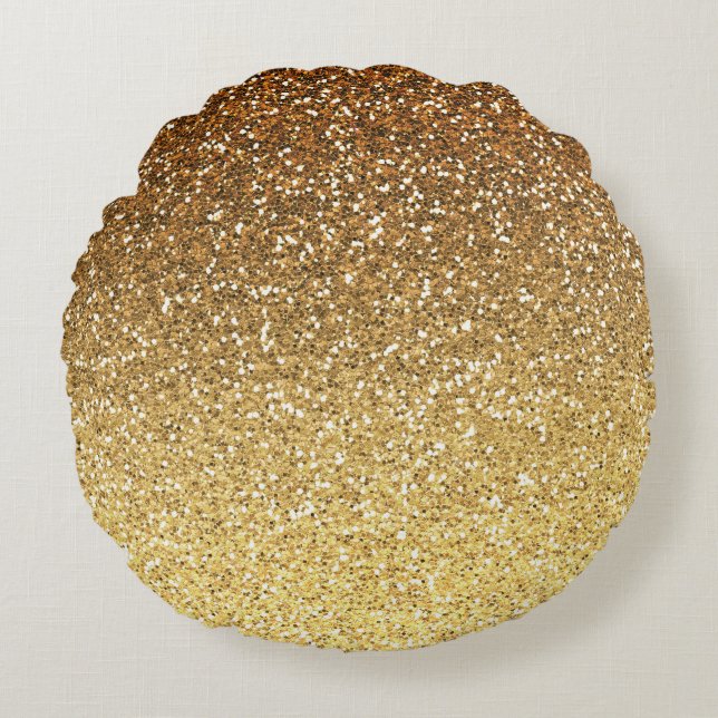 Gold Faux Glitter Ombre Rond Kussen (Voorkant)
