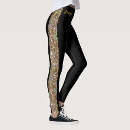 Gold Faux Glitter op Black Leggings Dance Pants