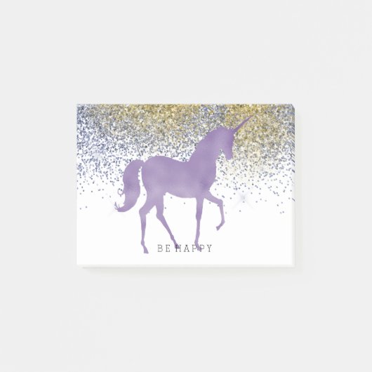Gold Faux Glitter Paarse Eenhoorn Gepersonaliseerd Post-it® Notes (Voorkant)