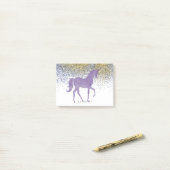 Gold Faux Glitter Paarse Eenhoorn Gepersonaliseerd Post-it® Notes (Op bureau)