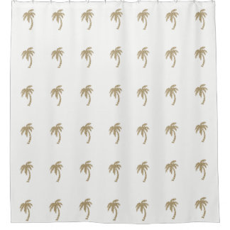 Gold Faux Glitter Palm Trees White Shower Curtain Douchegordijn
