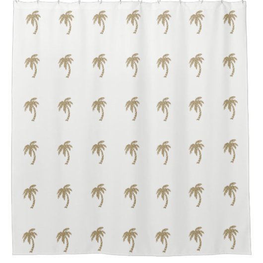 Gold Faux Glitter Palm Trees White Shower Curtain Douchegordijn (Voorkant)