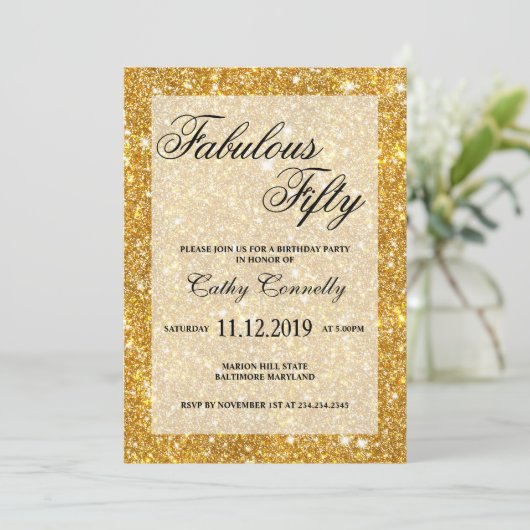 Gold Faux Glitter Pattern Fabulous 50 Kaart (Staand voorkant)