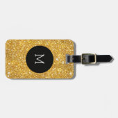 Gold Faux Glitter Pattern Girly Monogram Bagagelabel (Voorkant horizontaal)