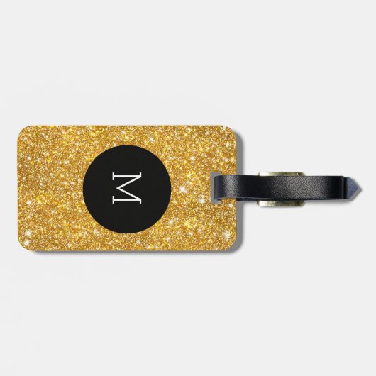 Gold Faux Glitter Pattern Girly Monogram Bagagelabel (Achterkant horizontaal)