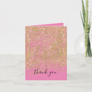 Gold Faux Glitter Pink Sparkle Bedankkaart