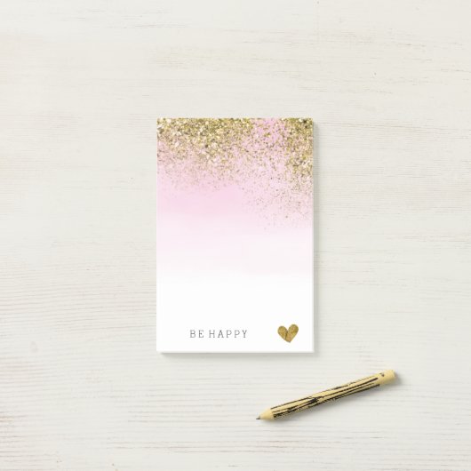 Gold Faux Glitter Pink Waterverf op maat Post-it® Notes (Op bureau)