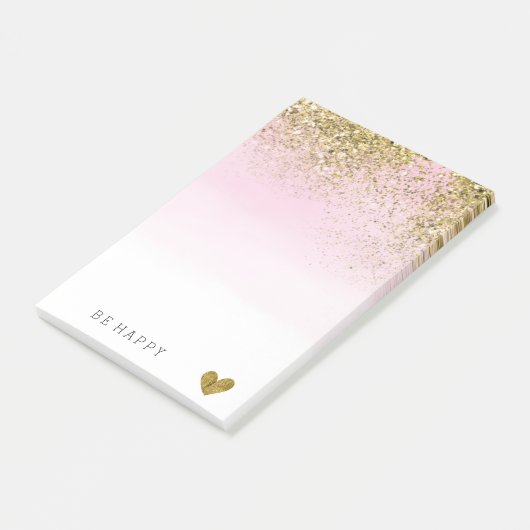 Gold Faux Glitter Pink Waterverf op maat Post-it® Notes (Schuin)