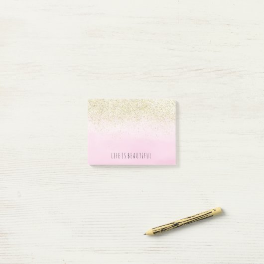 Gold Faux Glitter Pink Waterverf op maat Post-it® Notes (Op bureau)
