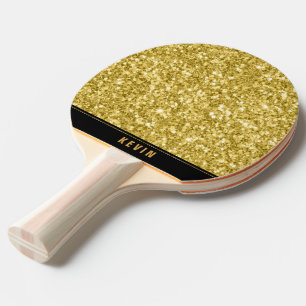Gold Faux Glitter Print Monogram Tafeltennisbatje